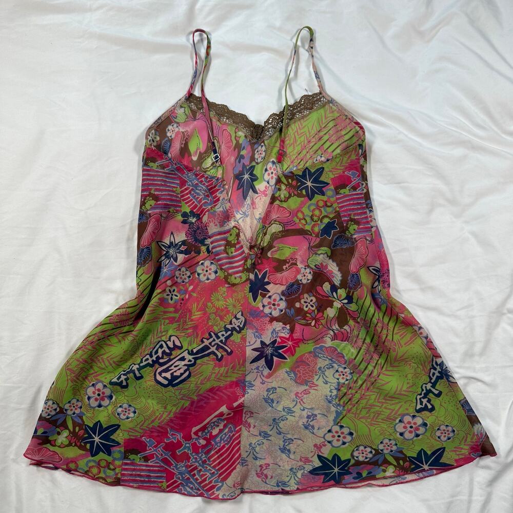 Vintage y2k Josie Natori mesh lace colorful slip dress nightgown - Picture 6 of 8